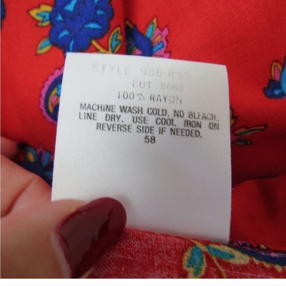 Vintage 1980s Red Blue Paisley Short Sleeve Shirt by Fritzi Women's Size L - Picture 4 of 5